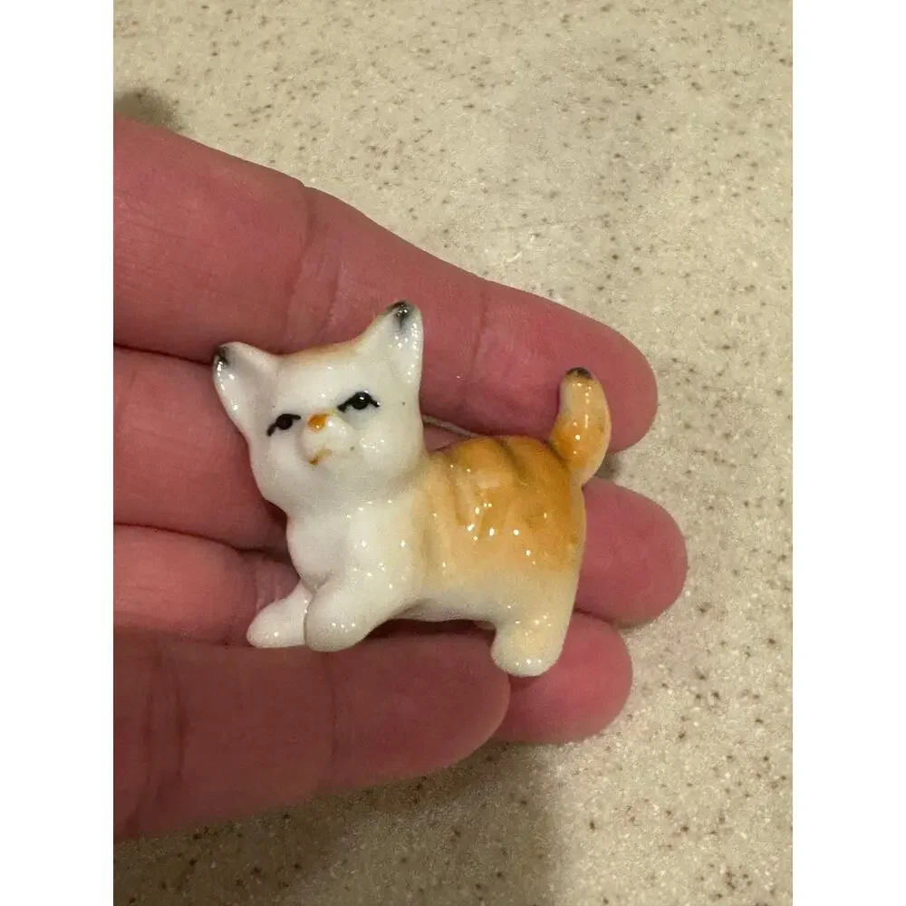 Vintage Bone China orange Cat Figurine Japan Miniature Playful Kittens